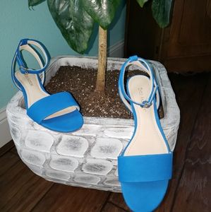 Azure nubuck ankle-wrap sandals, sz 6.5